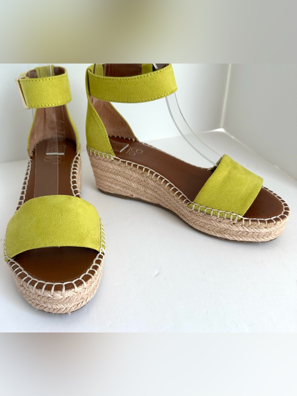Franco Sarto Pela  Chartreuse suede wedge sandals (NWOT) - Picture 7 of 11